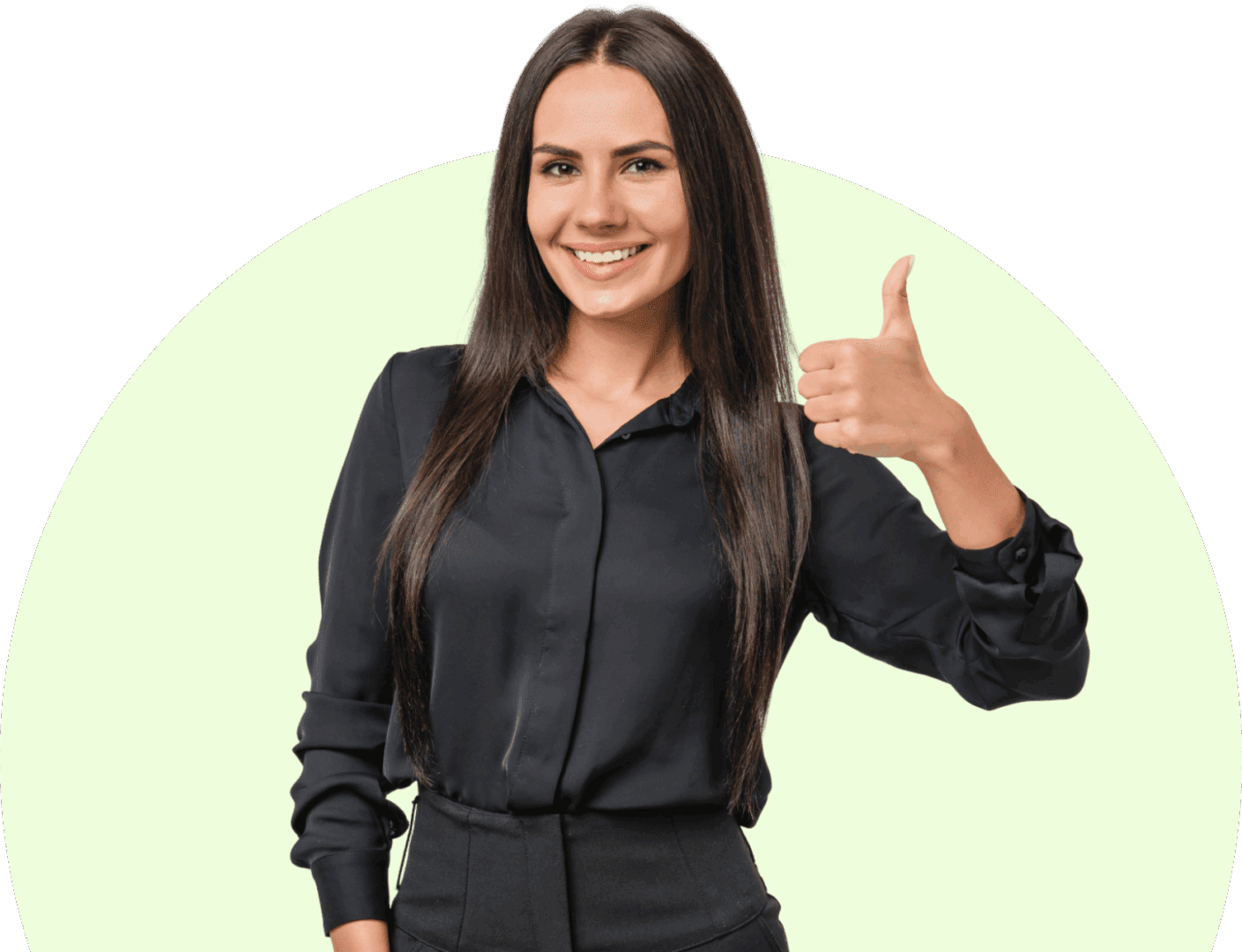 Confident woman in black shirt smiling