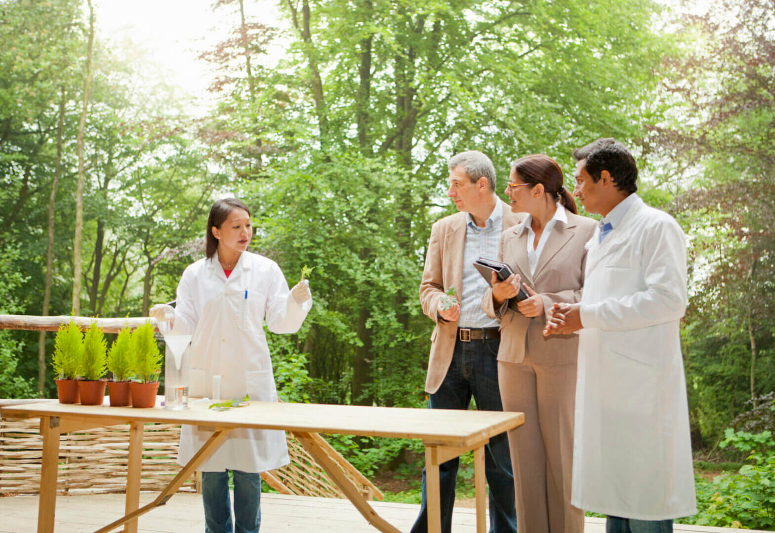 Researchers engaged in outdoor scientific study