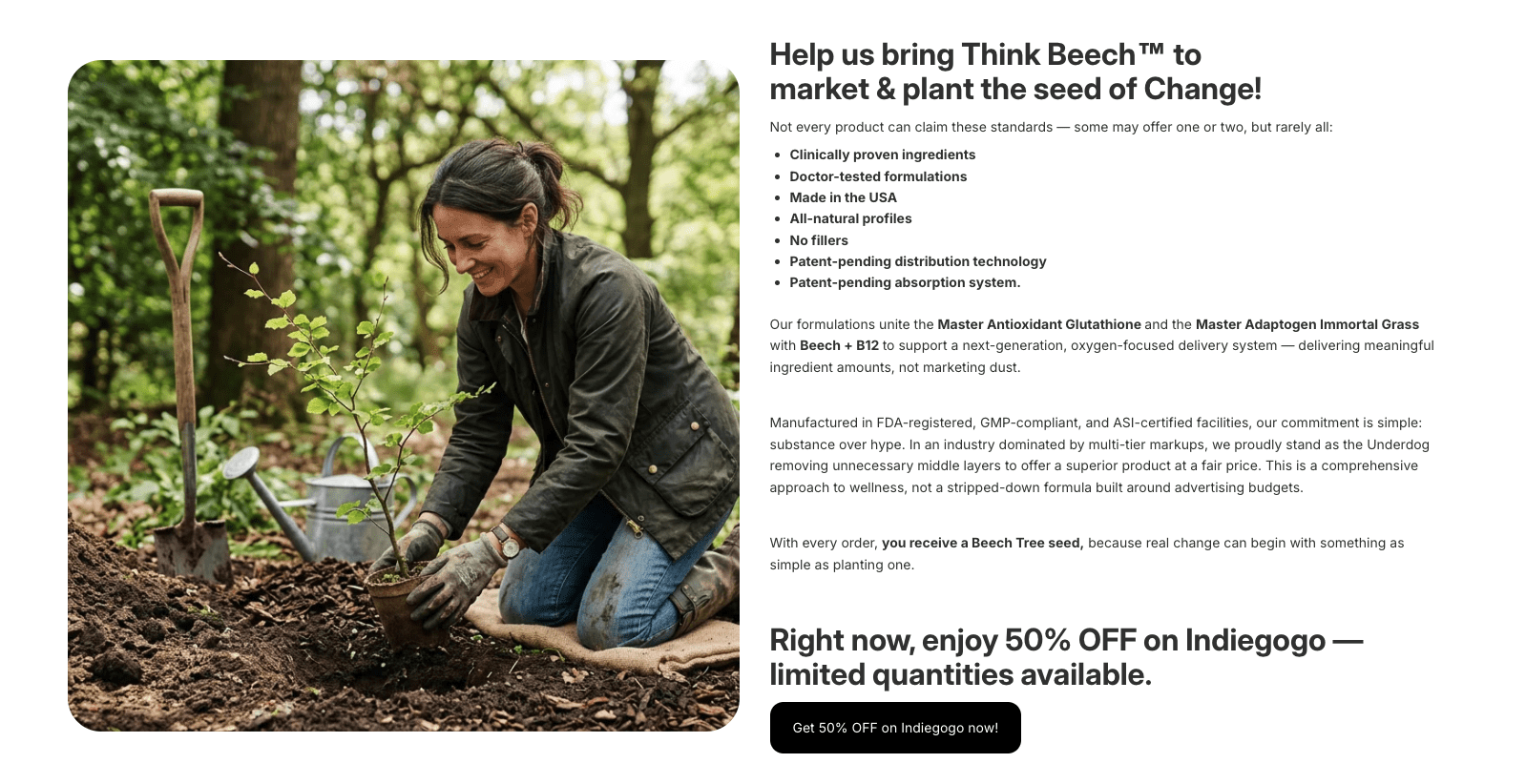 Person kneeling planting sapling in forest